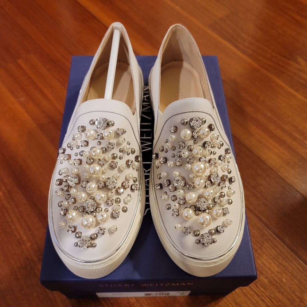 Stuart weitzman white jeweled sneaker